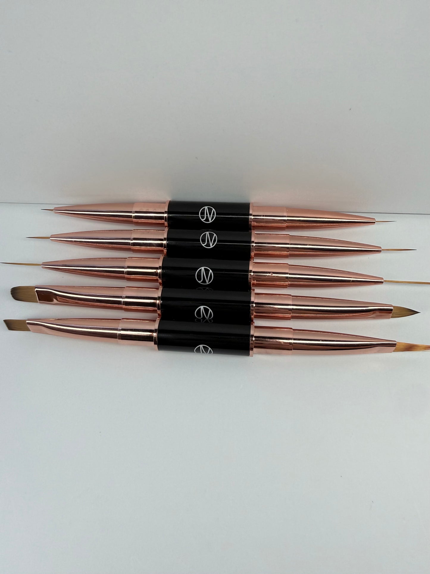 Nail Art Brushes Set, Professional 5Pcs Double-Ended Nail Brush Kit for Details, Long Lines, Ombre & 3D Design-Perfect for DIY Manicures & Salons (rose gold ,black)