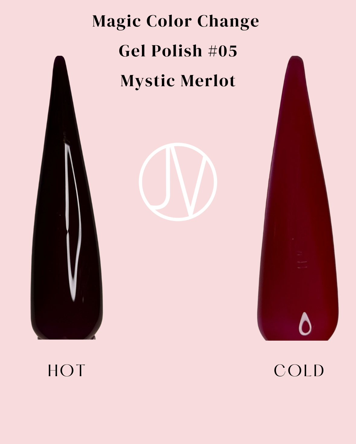Elegant color-shifting nail polish – Mystic Merlot transitions from intense dark burgundy when cool to a bold wine red when warm.