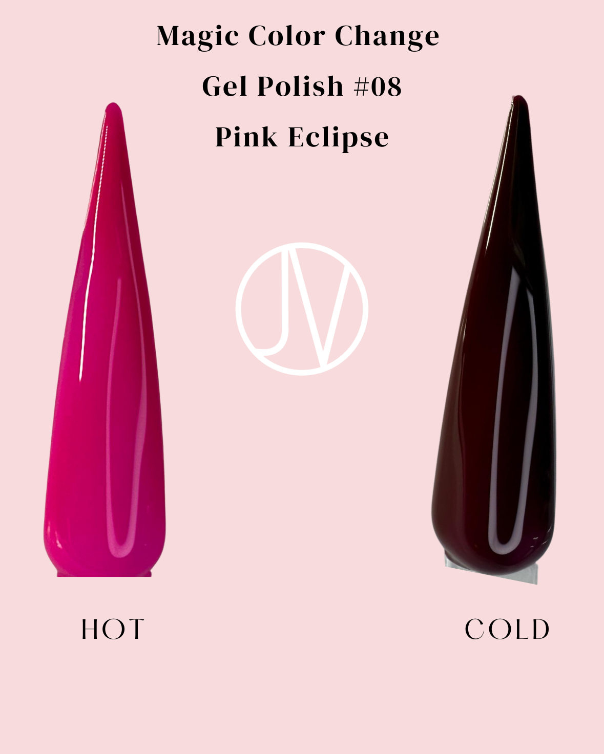 Princess Javic Nails Magic Color Change Gel Polish – Pink Eclipse reacts to temperature, delivering an eye-catching deep berry to bright pink color shift.