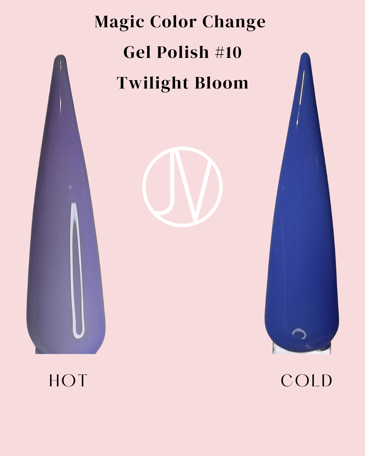 Heat-sensitive gel polish – Twilight Bloom reacts to temperature shifts, transitioning from a bold twilight blue to a dreamy pastel lavender.