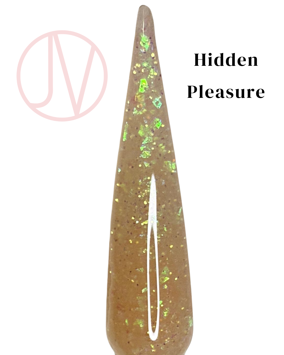 Premium acrylic powder for a smooth, natural finish with multidimensional golden and green flakes.